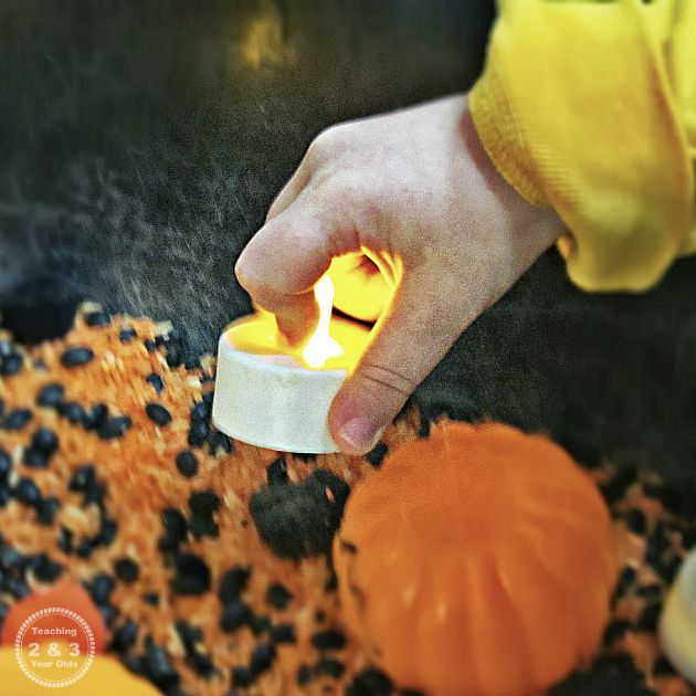 Preschool Halloween Sensory Bin with Pumpkins