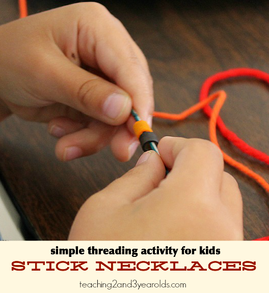 nature stick necklaces: simple threading activity for kids