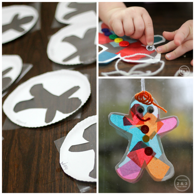 Gingerbread Suncatcher Ornament for Kids - Add some fine motor fun! Teaching 2 and 3 Year Olds