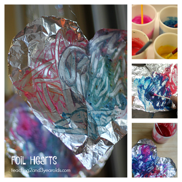 Foil Valentine's Hearts - Art for Little Kids for Valentine's Day - Teaching 2 and 3 Year Olds