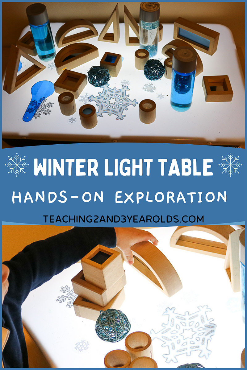 preschool winter light table with loose parts