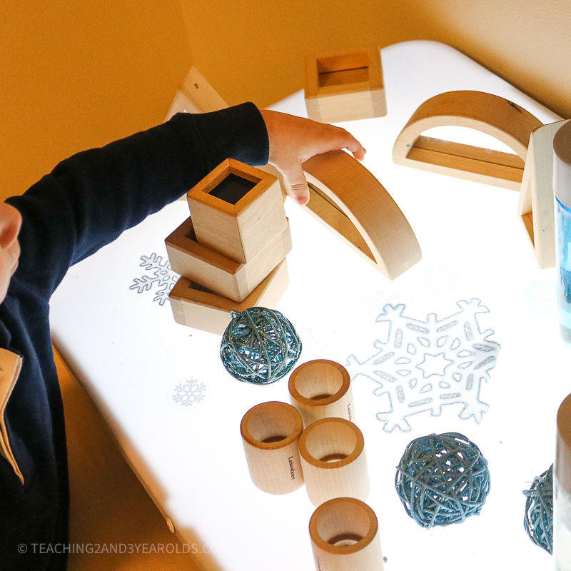 preschool winter light table with loose parts
