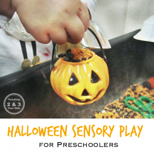 Preschool Halloween Sensory Bin with Pumpkins