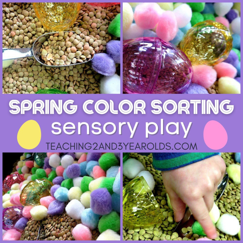 color sorting spring sensory bin