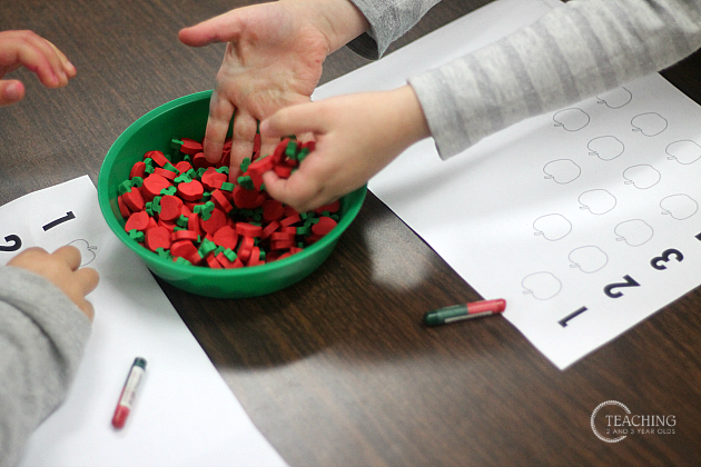 preschool counting activity with apples