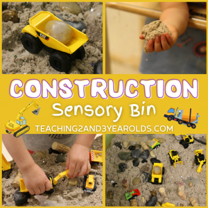 The Easiest Construction Sensory Bin Using Kinetic Sand