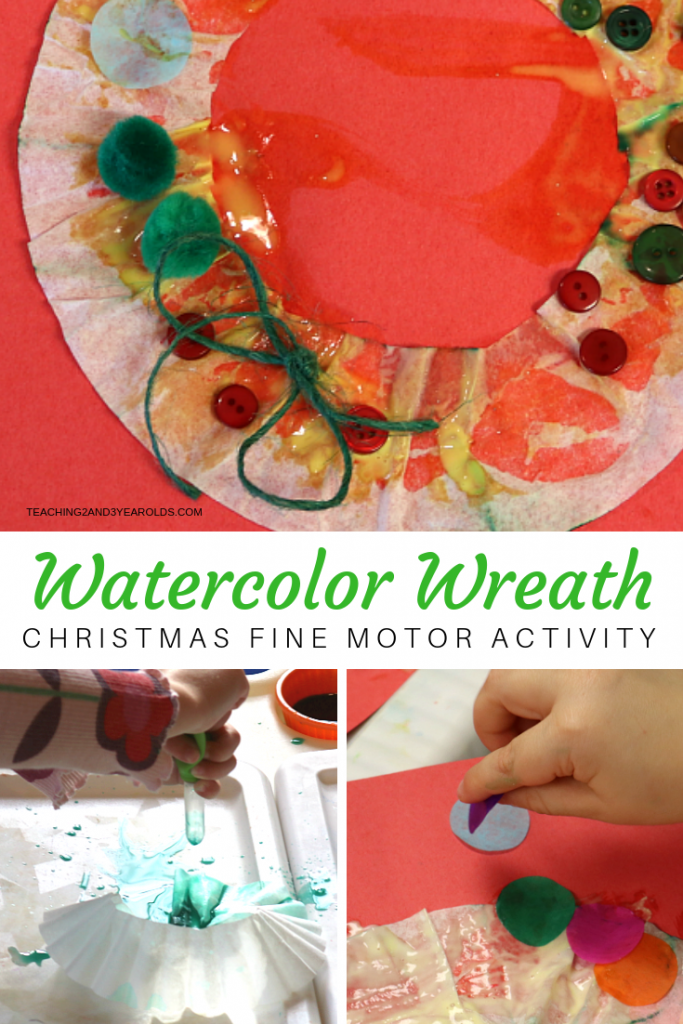 Watercolor Preschool Wreath Craft that Builds Fine Motor Skills