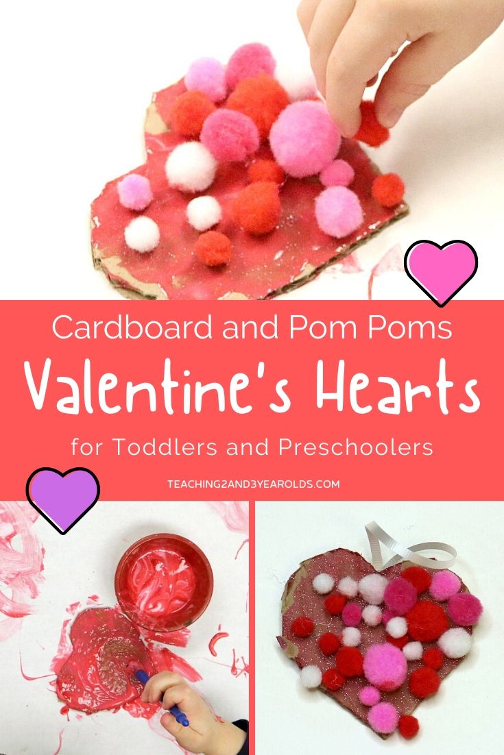 Cardboard Pom Pom Valentine Heart Craft