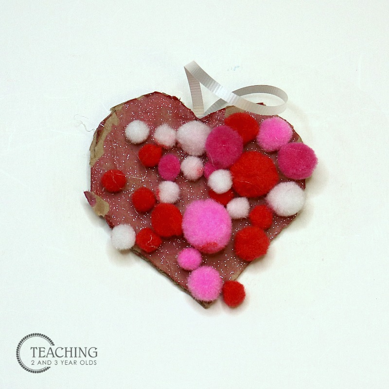 Cardboard Pom Pom Valentine Heart Craft