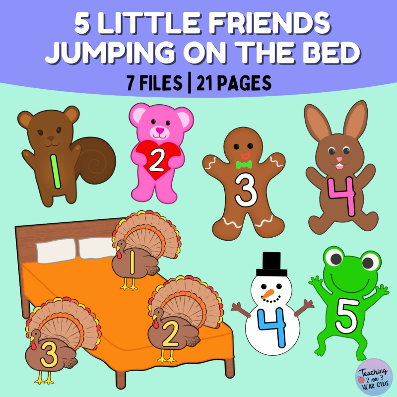 TPT - 5 Little Friends Jumping on the Bed Circle Time Toddlers Props