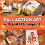 Toddler Fall Action Art With Gourds and Pumpkins