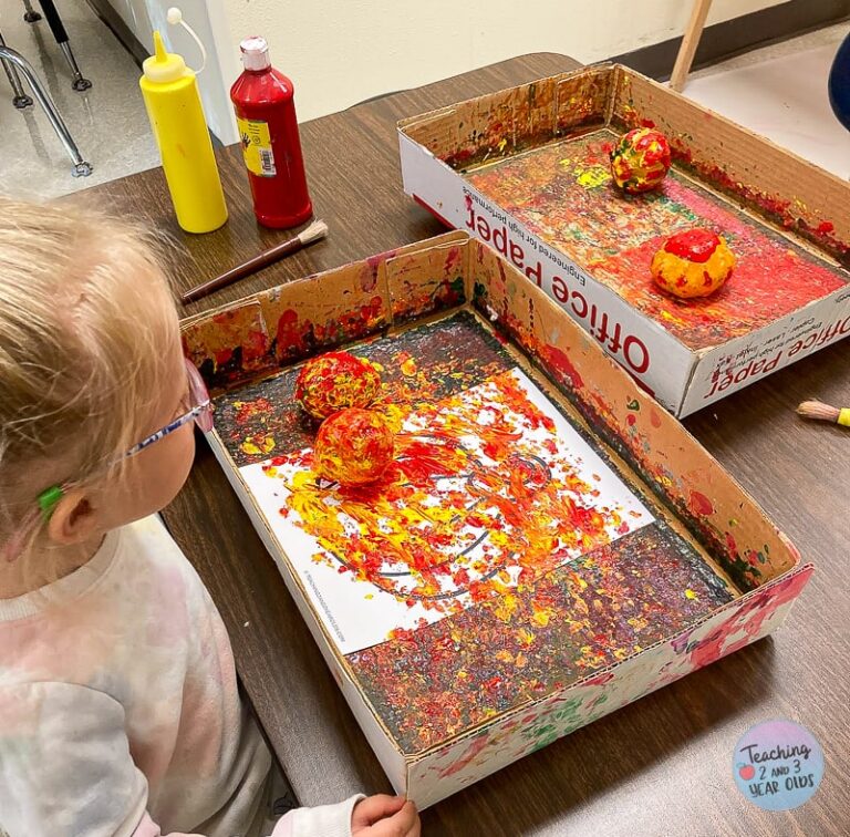 Toddler Fall Action Art With Gourds and Pumpkins