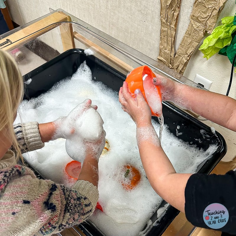 preschool pumpkin washing activity