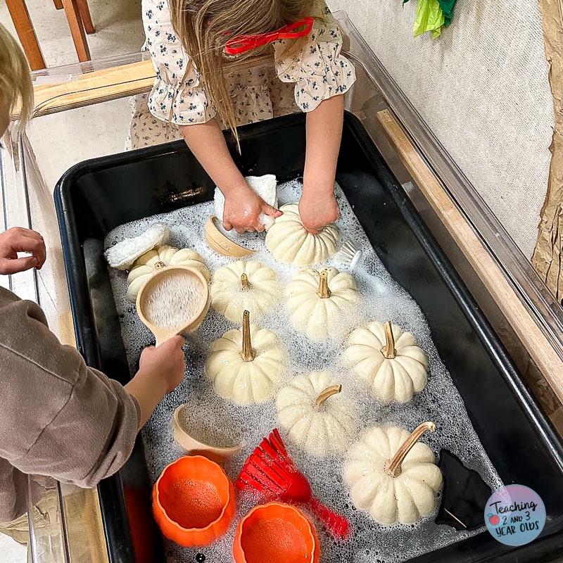 preschool pumpkin washing activity