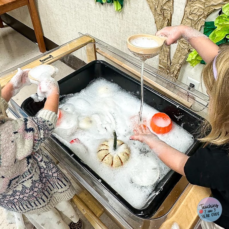 preschool pumpkin washing activity