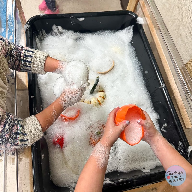 preschool pumpkin washing activity