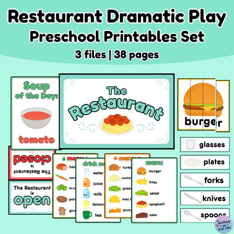 Restaurant dramatic play printables