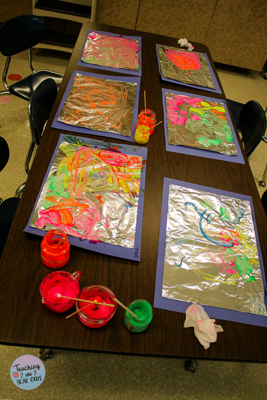 preschool painting on foil